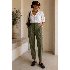 H&M L.O.G.G. Olive High Rise Tapered Chino Pants Tailored Women’s US 4 EU 36